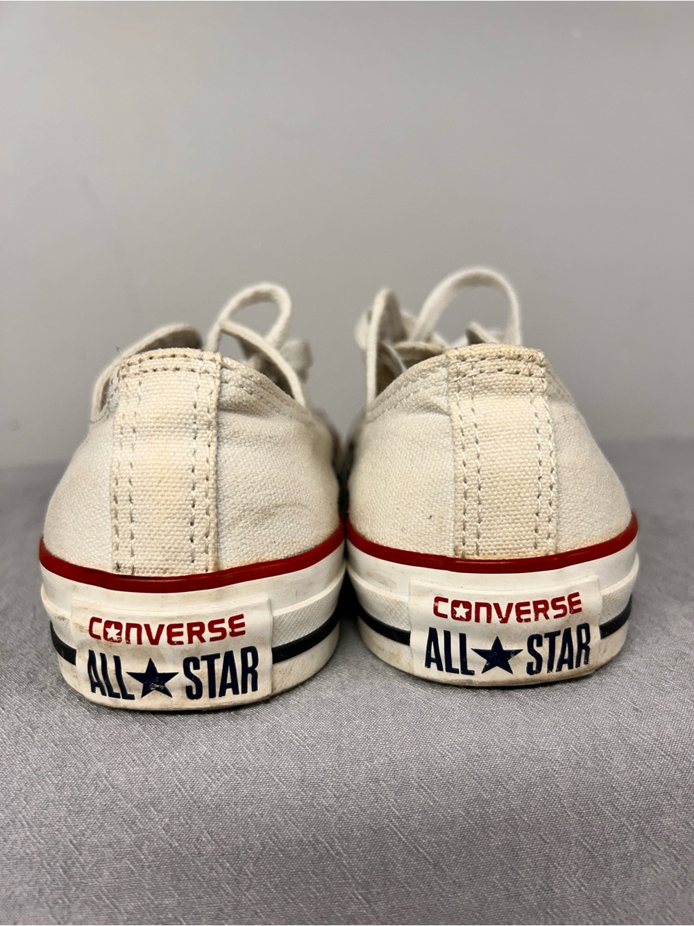 Converse Women White Low-Top Canvas Sneakers with Red Stripe - Picture 6 of 9